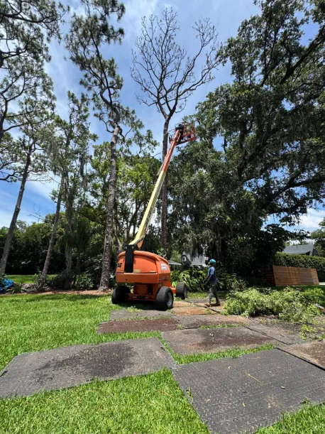 Low-PSI turf-tire lift used for safe access on residential property