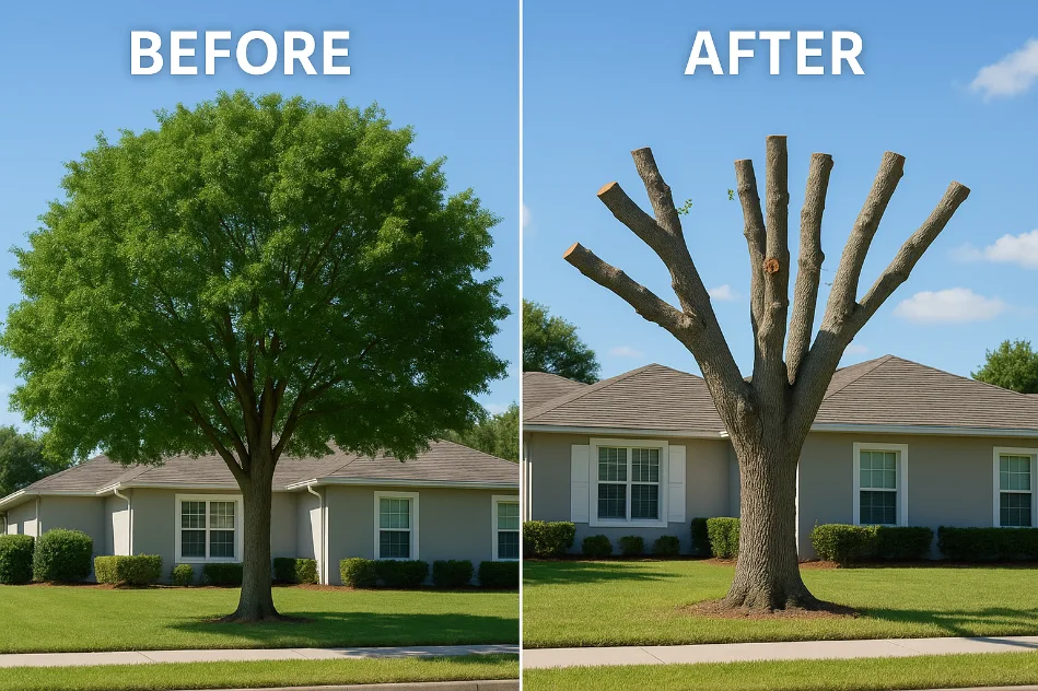 Certified Arborist performing ANSI A300 structural pruning instead of topping or lion’s-tailing