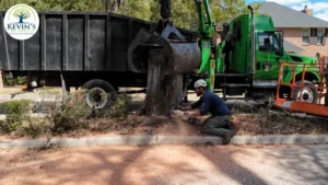 Grapple truck lifting a large trunk section