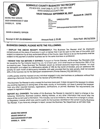 Tree Removal & Trimming in Orlando | Kevin’s Tree Service Kevin’s Tree Service — Business license (PDF)