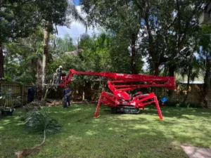 KTS spider lift set up on a backyard lawn
