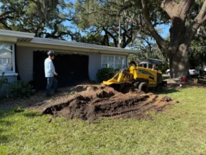 Grinding a very large stump in a front yard